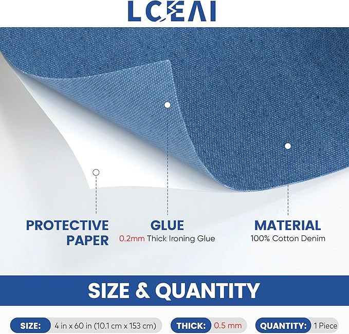Denim Patches for Inside Jeans - Iron On Patches for Jeans - Jeans Patch for Repairing Pant Holes and Covering Imperfections, Large Size, 4 in. x 60 in.Light Blue