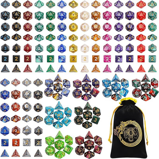 CiaraQ DND Dice Sets - 26 X 7 Polyhedral Dice (182pcs) with a Large Drawstring Bag Great for Dungeons and Dragons, Role Playing Table Game.