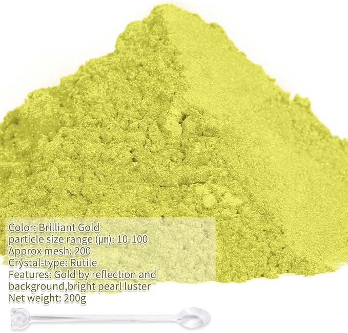 Mica Powder,200g/7.40oz Large Jar,Brilliant Gold Mica Powder Pigment for Epoxy Resin，Lip Gloss，Paint，Dye，Soap Making，Nail Polish,Candle Making,Bath Bombs