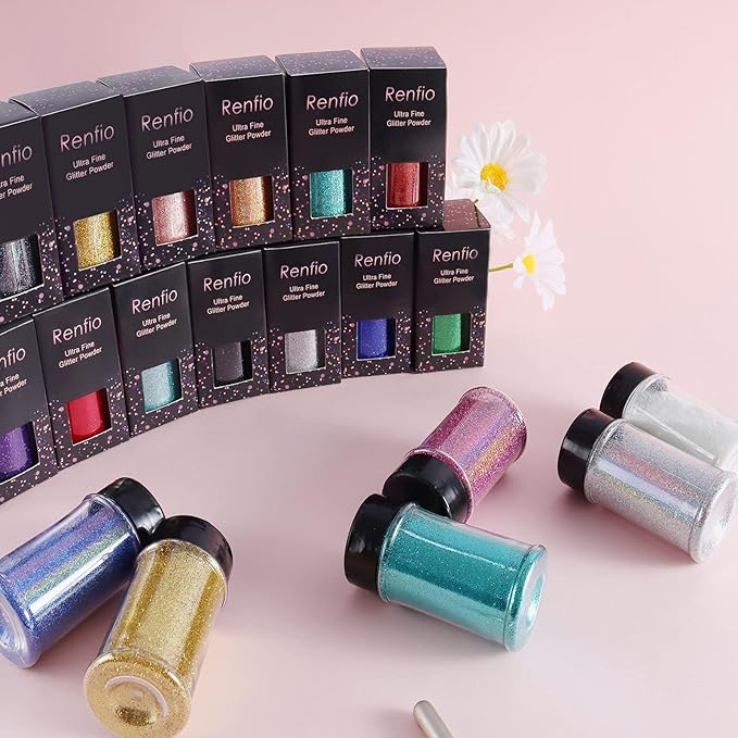 Renfio Holographic Ultra Fine Glitter Powder Metallic Resin Glitter 2.11 Oz (60g) PET Flakes Crafts Sequins 1/128" 0.008" 0.2mm Epoxy Chips Flakes for Roses Tumblers Slime - Laser Pinkish