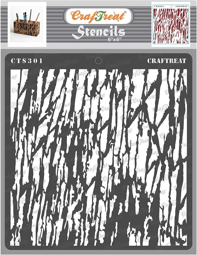 CrafTreat Reusable Wood Decor Stencils for Painting on Wood, Canvas, Paper, Fabric, Floor, Wall and Tile - Tree Bark - 6x6 Inches - DIY Art and Craft Stencils - Tree Bark Stencil