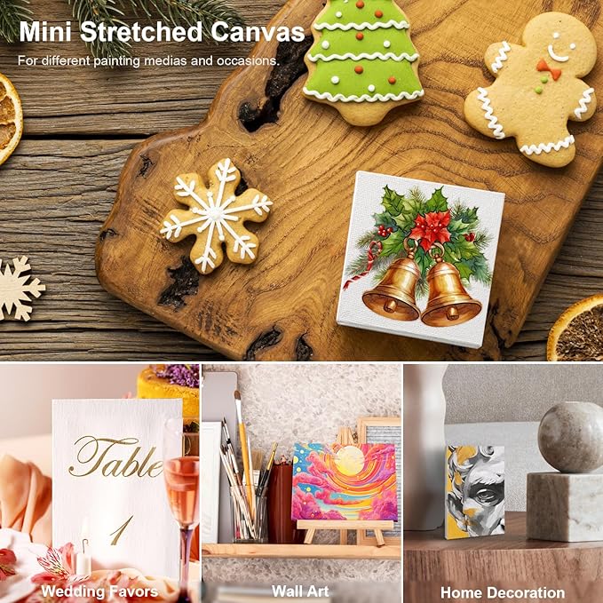 AUREUO Mini Stretched Canvas - 3x5 Inch/24 Pack - 2/5 Inch Profile Small Square Canvas - Gift Set Bulk Pack Canvases for Acrylic Painting & Craft