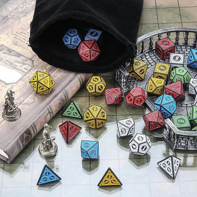 Coyeekn DND Dice Polyhedral Dice, 5 Sets of Dragons and Dungeons,RPG MTG Table Game Vintage Dice Carving Dice (35Pieces)