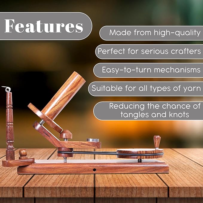 Yarn Winder – Large Handcrafted Wooden Ball Winder for Knitting, Crocheting & Weaving – Heavy-Duty Natural Rosewood Yarn Winder for 8-12 oz Yarn Cakes