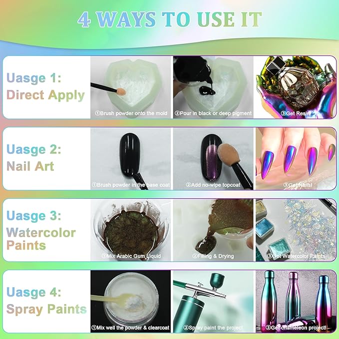 Matio Chameleon Mica Powder, 10 * 5g White Chrome Powder, Pearlescent Effect Color Shift Pigment, Mica Powder Set for Epoxy Resin, Soap Candle Dye, Nail Art, Makeup, Bath Bombs,Painting,Slime Pigment