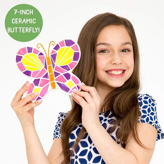 Creative Roots Paint Your Own Stepping Stones Multipack with Butterfly, Unicorn, & Heart, 3 Ceramic Stepping Stones (7 Inch Each), 18 Acrylic Paints, 3 Paintbrushes, Ages 8+
