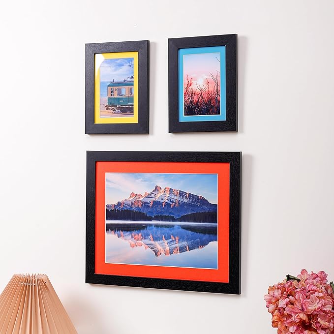 HOTUO 10 Pack Colorful 11x14 Picture Mats, Pre-Cut 11x14 Picture Frame Mat with Ivory Core Bevel Cut for 9x12 Photo, Signature Friendly 4 Ply Thickness Photo Mat for Frames (Colorful with V-Groove)