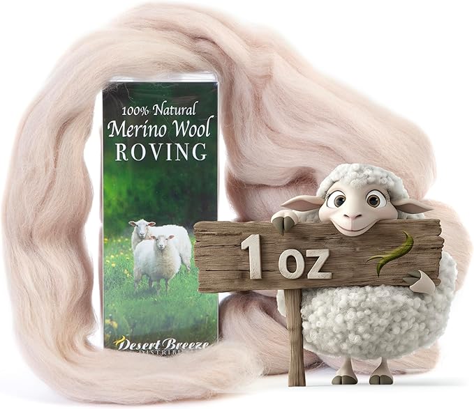 Desert Breeze Distributing 100% Natural Merino Wool Roving - Premium Combed Top Merino Roving Wool - Tapestry, Spinning, Wet Felting & Needle Felting Supplies - 21.5 Micron - 1 oz, Color Cafe Au Lait