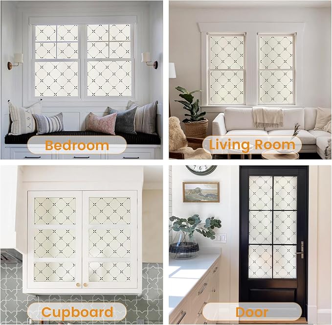 DKTIE Geometric Art Stained Glass Window Film Bathroom Window Privacy Film Frosted Glass Static Clings Non Adhesive with Installation Tools, Modern Home Improvement Style (S119, 35.4'' x 118.1'')