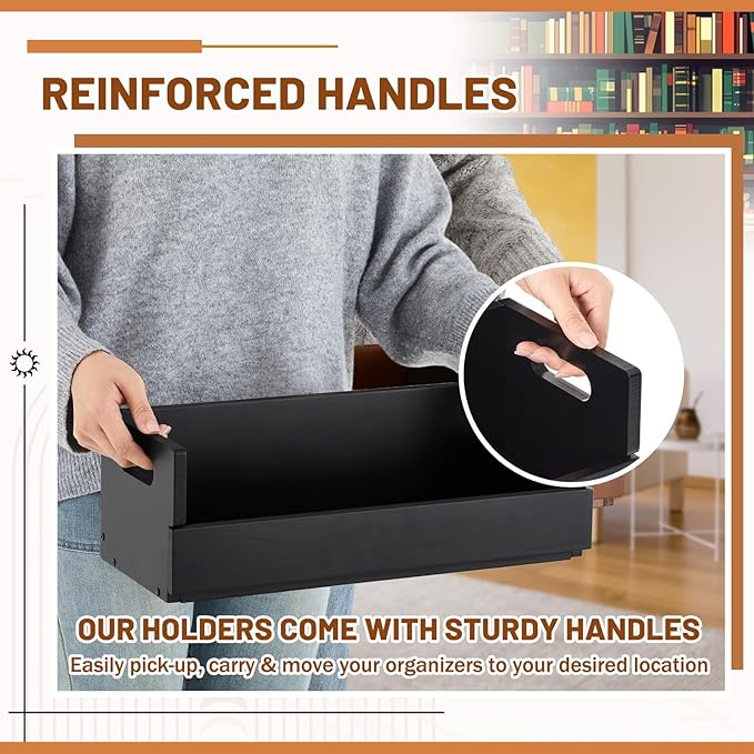 4 Set Wooden CD Storage Box Holder Shelf Cassette Tape Display Racks with Carrying Handles, Organizer Shelf for Movie Cases, DVDs, Each Set Can Store up to 36 Pcs CDs (Black)