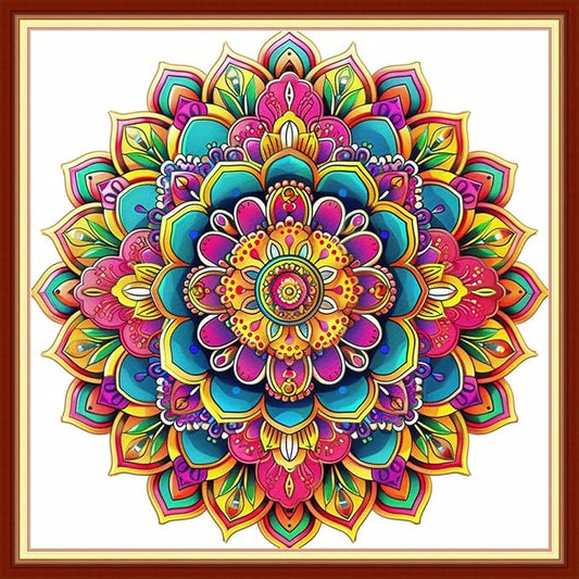 Dimensean Stamped Cross Stitch Kits Full Range of Embroidery Patterns Starter Kits for Beginners Adult or Kids DIY Cross Stitches Needlepoint Kits 11CT-Colorful Mandala 18x18 inch