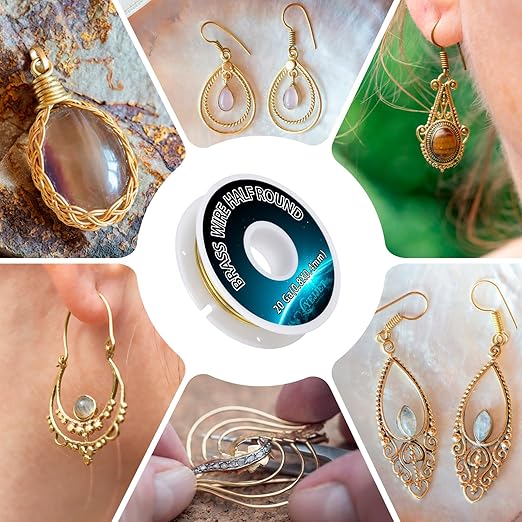 Artistic Wire 20 Gauge Brass Half Round 0.81x0.41mm - 3.0 oz 122 Feet Jewelry Findings, Sculpting Supplies