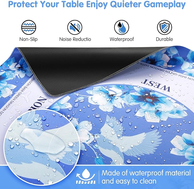Mahjong Mat for Table 31.5x31.5Inch,Anti-Slip, Noise-Reducing American Mahjong Mat with Rules, Mahjong Table Mat with Carry Bag,Neoprene Mahjong Mat for Poker, Cards, Board.(Blue)