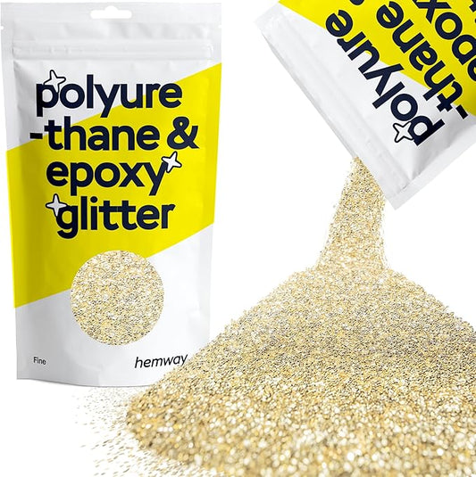 Hemway Polyurethane & Epoxy Resin Glitter 100g / 3.5oz Metallic Crystal Flake Additive for Flooring Jewelry Tumblers Glass Pigment - Fine (1/64" 0.015" 0.4mm) - Champagne Gold