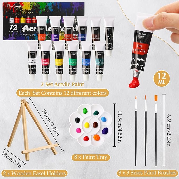 Cholemy 36 Pcs Paint and Sip Kit for Adults 8''x10'' Pre Drawn Canvas for Painting DIY Afro Acrylic Painting Kit Wood Easel Brushes Date Night Bulk for Christmas Party Gifts(Flowering)