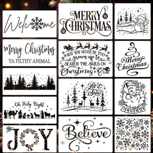 Christmas Stencils for Crafts Reusable Christmas Doormat Stencils Xmas Holiday Stencil for Painting on Wood Window Door Mats Fabrics Decor