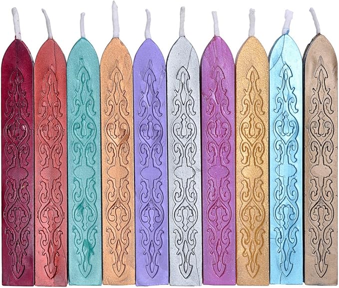 Sealing Wax Sticks, Yoption 10 Pcs Multi-Color Wax Seal Sticks with Wicks for Wedding Invitation Gift Envelopes Christmas Card