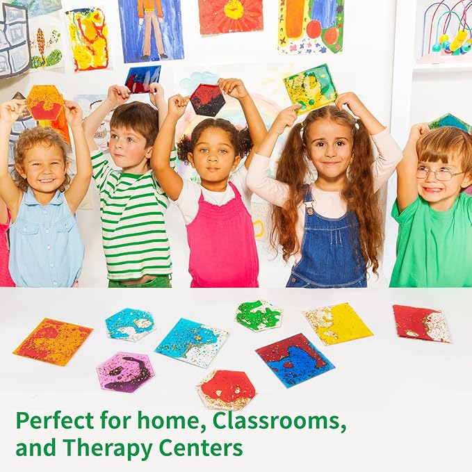 LONGKING 8-Pack Liquid Tiles for Kids, Soft Gel Liquid Sensory Toys for Autistic Children, Sensory Mats, Sensory Toys for Toddlers 3-4