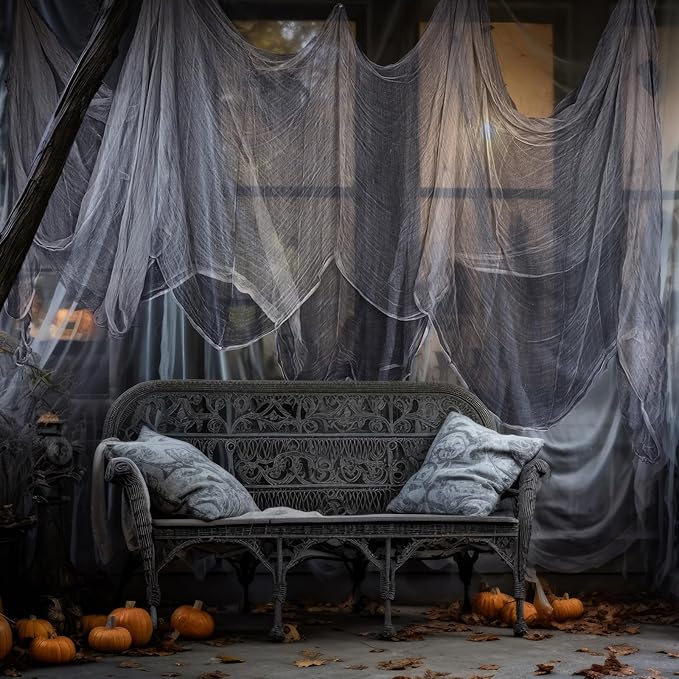 Boao Halloween Cheese cloth 27.56 x 590.55 Inch Gray Cheesecloth Roll for Crafts Large Cotton Muslin Gauze Fabric for Halloween Outdoor & Indoor Spooky Decoration
