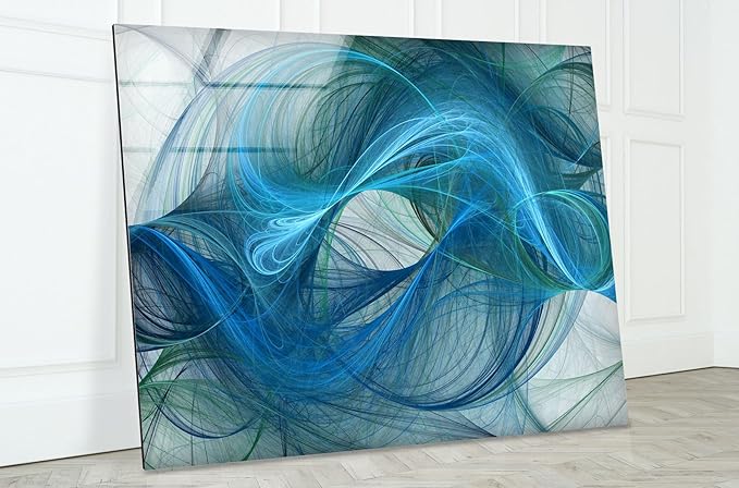 My Photostation.com 43Wx27H'' Blue Energy Abstract Wall Art – Fluid Motion Glass PrintTempered Glass Printing Wall Decor Large Wall Art Wall Hangings