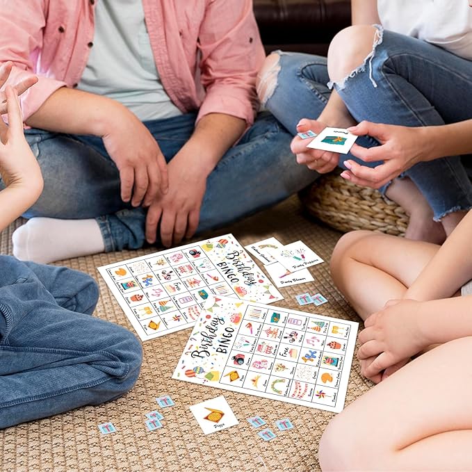 Birthday Party Bingo Game Cards(24 Players), Birthday Bingo Card for Family Friend Adult, Large Group Holiday Party Activity Favor Decoration Supplies -002