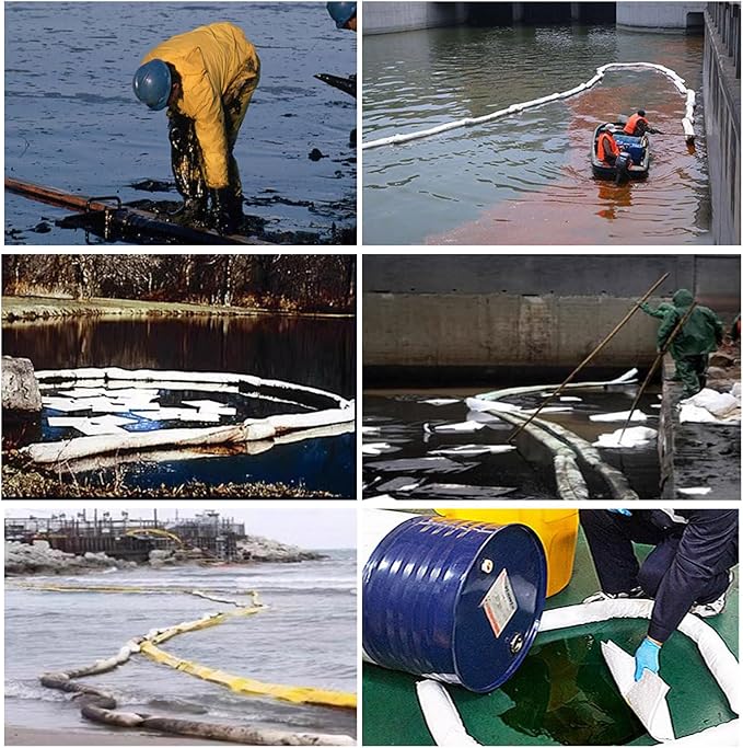 XIFENG Oil Absorbent Socks Oil Boom Soak up Oil Diesel Fuel Hydrocarbon Based Fluids, 6 Gallon (27L) Absorbency Per Sock, 5" Diameter 9.8' Length (12.7cm*3m) Clean Oil Spills(Size:Pack of 3)