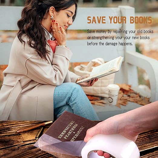 Clear Book Repair Tape - Self Adhesive Stretchable Tape, Essential Repair Tape for Reinforcing, Protecting, and Mending Books - 3 Inch Wide x 108 FT Long