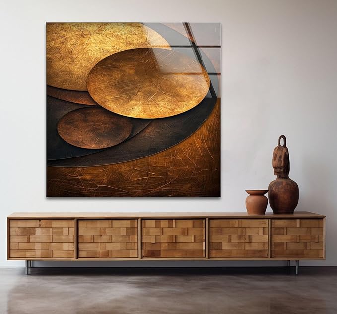 My Photostation.com 14Wx20H'' Bronze Art Deco Geometric Motifs Glass Wall Art Tempered Glass Printing Wall Decor Large Wall Art Wall Hangings