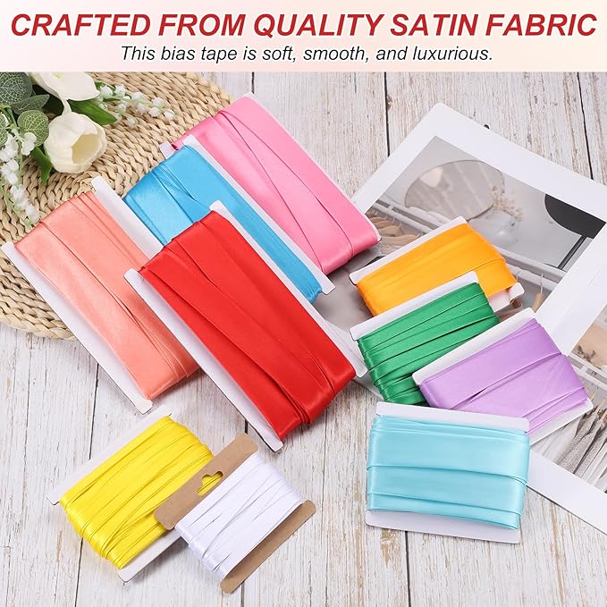 MECCANIXITY Double Fold Bias Tape for Sewing 1/3 Inch x 6 Yards Satin Pre-fold Continuous Binding Tape for Seaming Quilting Hemming Binding DIY Crafts, Blue