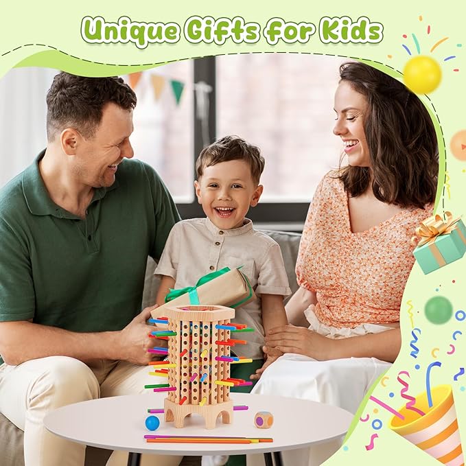 Montessori Game Wooden Board Game, 36 Colorful Wooden Sticks Dice Game, Math Educational Toy for 3 4 5 6 Year Olds, Fine Motor Skills Toy Classic Tower Game for Family Night Gift for Boys Girls