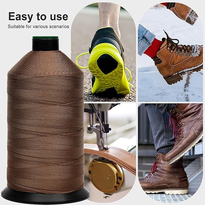 Extra Strong Bonded Nylon Thread #138 Tex135 – 16 OZ, 3000yds, Versatile Stitching Solution for Leather, Upholstery, Canvas Repair and More (Tawny Brown)