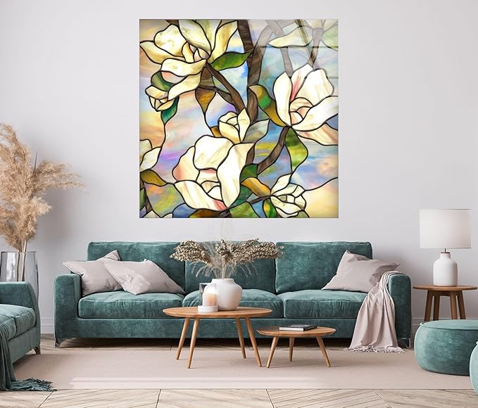 My Photostation.com 24Wx30H'' Stained Magnolia Glass Wall Art Tempered Glass Printing Wall Decor Large Wall Art Wall Hangings