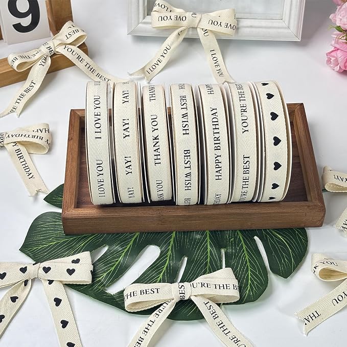 Cotton Herringbone Ribbon - Natural Twill Tape for Custom Gift Wrapping & DIY Crafts-5/8 Inch x 15 Yards - You're The Best Printed Phrase