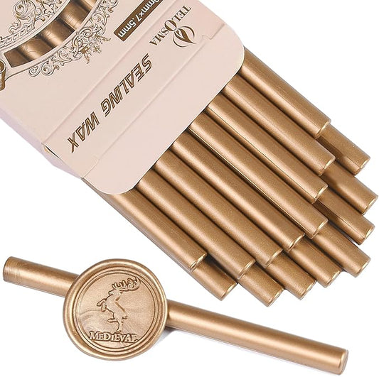 Classic Antique Gold Sealing Wax Stick, Wax Seal Stick for Mini Glue Gun, DIY Wedding Invitation Decoration - Pack of 16