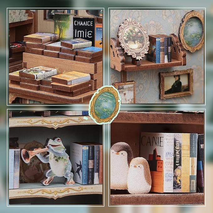CUTEBEE Book Nook Kit - DIY Miniature House Dollhouse Kit for Adults and Teens, Booknook Tiny House Bookshelf Decor 3D Wooden Puzzle, Gifts for Family, Friends (Muse Bookstore)