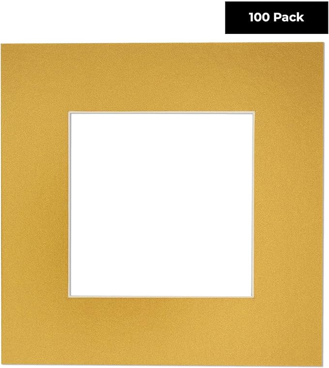 6x8 Mat for 8x10 Frame - Precut Mat Board Acid-Free Show Kit with Backing Board, and Clear Bags Metallic Gold 6x8 Photo Matte Made to Fit a 8x10 Picture Frame Matboard for Framing, Pack of 100 Mats