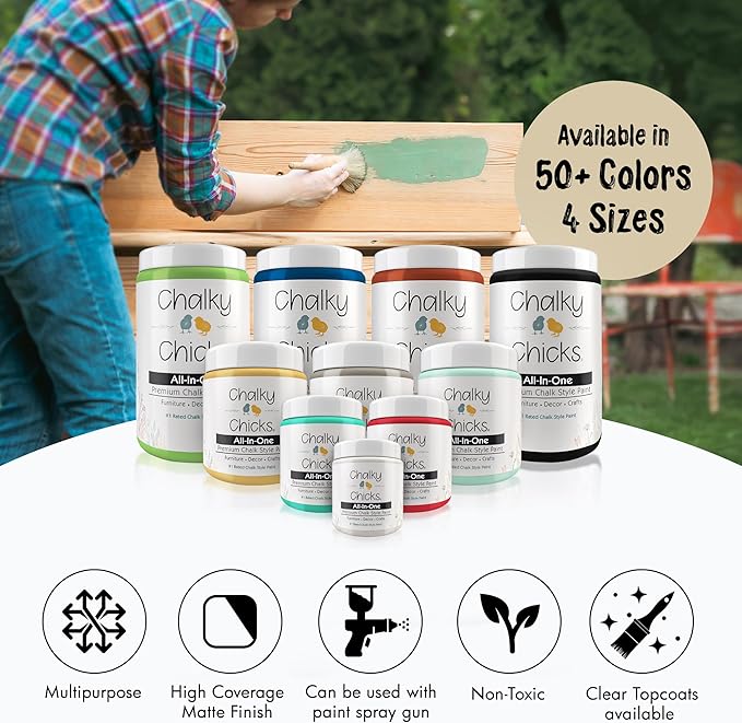 Chalky Chicks All-in-One Chalk Paint for Furniture or Cabinet - 8 Fl Oz - Matte Finish Cuppa Latte Tan for Metal, Wood Furniture Paint - No Sanding All-in-One for Home Decor & Crafts, USA Made
