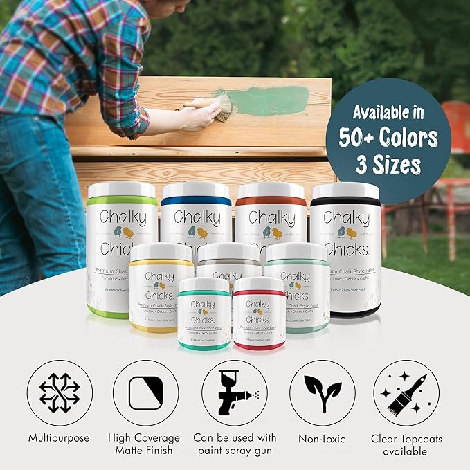 Chalky Chicks All-in-One Chalk Paint for Furniture or Cabinet - 32 Fl Oz - Matte Finish Jaded (Jade) for Metal, Wood Furniture Paint - No Sanding All-in-One for Home Decor & Crafts, USA Made