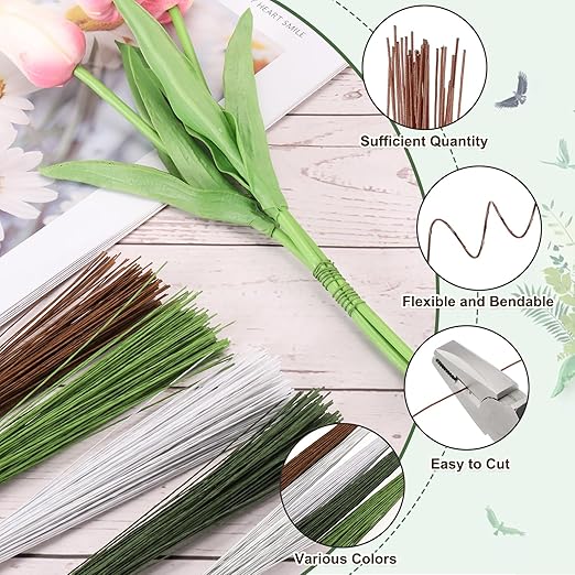 PATIKIL 32 Inch 22 Gauge Floral Stem Wire, 4 Pack/160 Pieces Bouquet Stem Paper Wrapped for DIY Crafts Flower Arrangements, Coffee