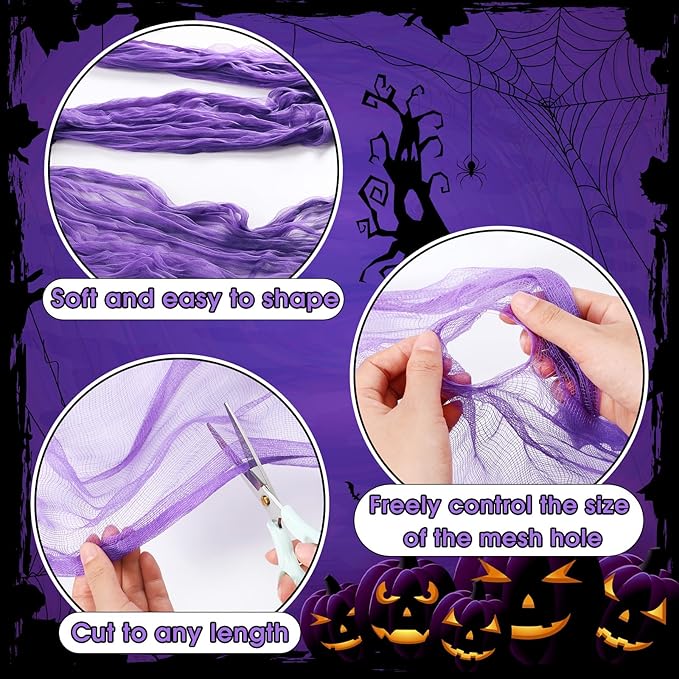 Boao Halloween Cheese Cloth 85 x 394 Inch Purple Cheesecloth Roll for Crafts Large Cotton Muslin Gauze Fabric for Halloween Outdoor & Indoor Spooky Decoration