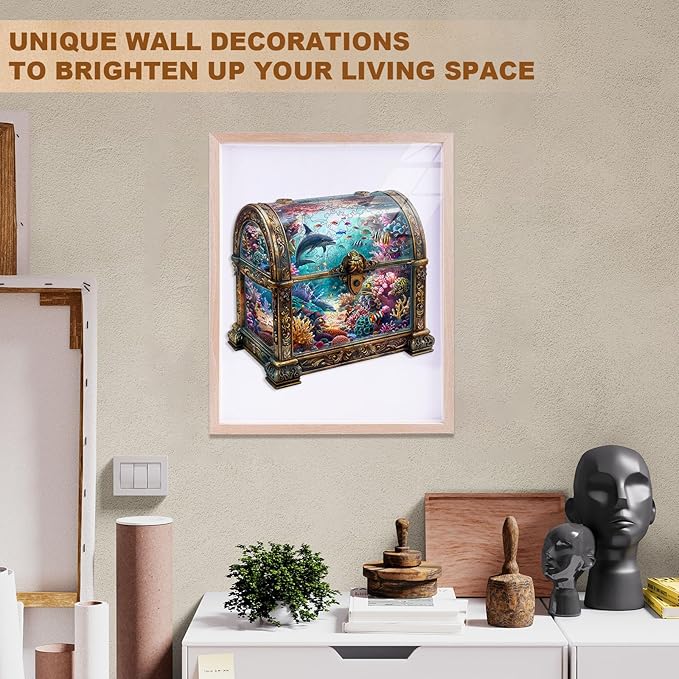 Wooden Puzzles for Adults, Treasure Chest Ocean Wooden Jigsaw Puzzle Unique Shape Animal Wood Puzzles Adult 3D Visual Effect, Birthday Gifts for Puzzle Lovers Family Games (S-8.5 * 8.1in-100pcs)