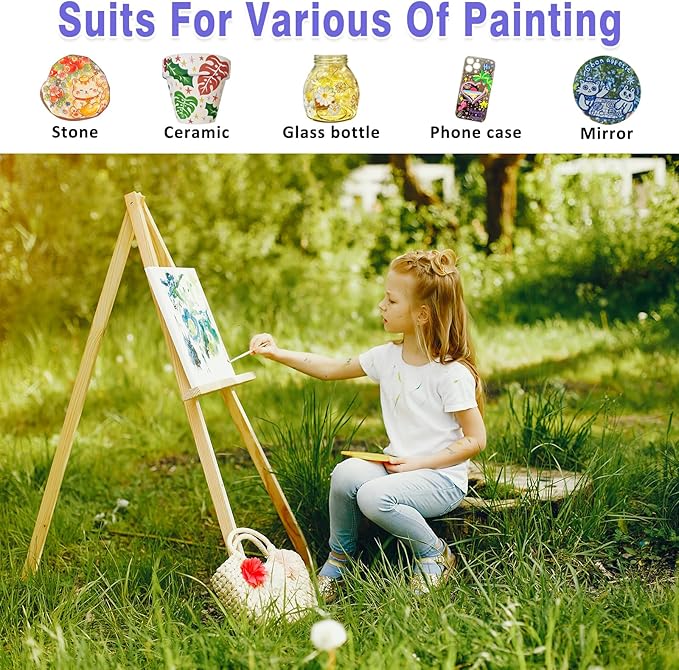 Colorful Acrylic Glass Paint Set with 6 Brushes, 1 Palette, 12 Colors Stain Glass Paints for Wine, Waterproof Acrylic Enamel Paint Kit to Create Translucent Arts on Porcelain, Window & Ceramic