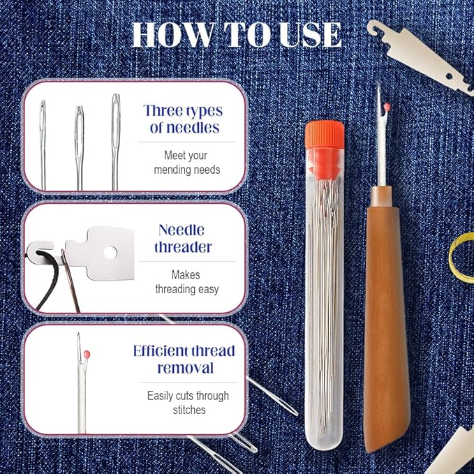 34PCS Sewing Tool Set, 2026 New Big Eye Steel Sewing Needles Kit, Stainless Steel Needles for Hand Sewing Kit, Portable DIY Hand Made Craft Set for Handcraft Lovers (34 Pcs)