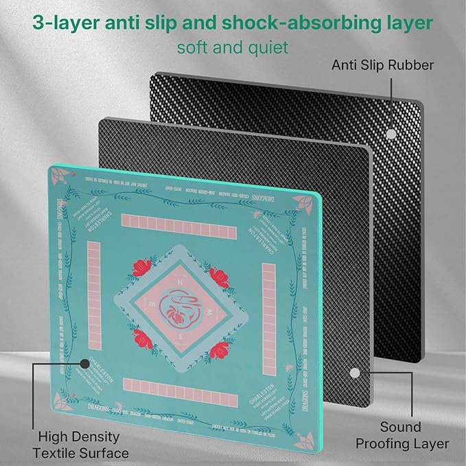 Mahjong Mat, Mahjong Mat for Table, Comes with 1 Velvet Mahjong Mat Storage Bag, with 2025 Mahjong Cards (4pcs), Fit for Mahjong/Poker/Board Games/Card Games/Dominoes (Green)