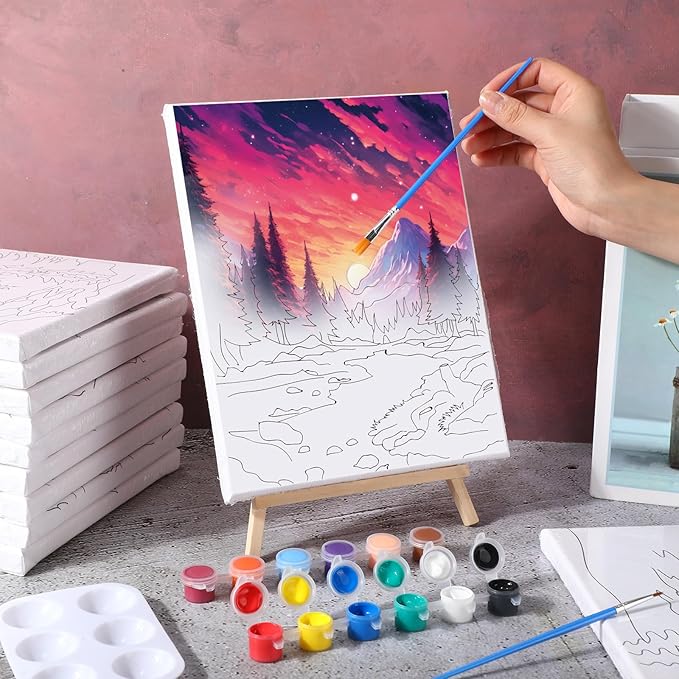 Zhanmai 12 Pack Pre Drawn Canvas for Painting Sip and Paint Kit 8" x 10" Paint Party Set Canvas Painting Pre Printed Canvases for Party Favor DIY Virtual Adult's Date Night(Astronomical Landscape)
