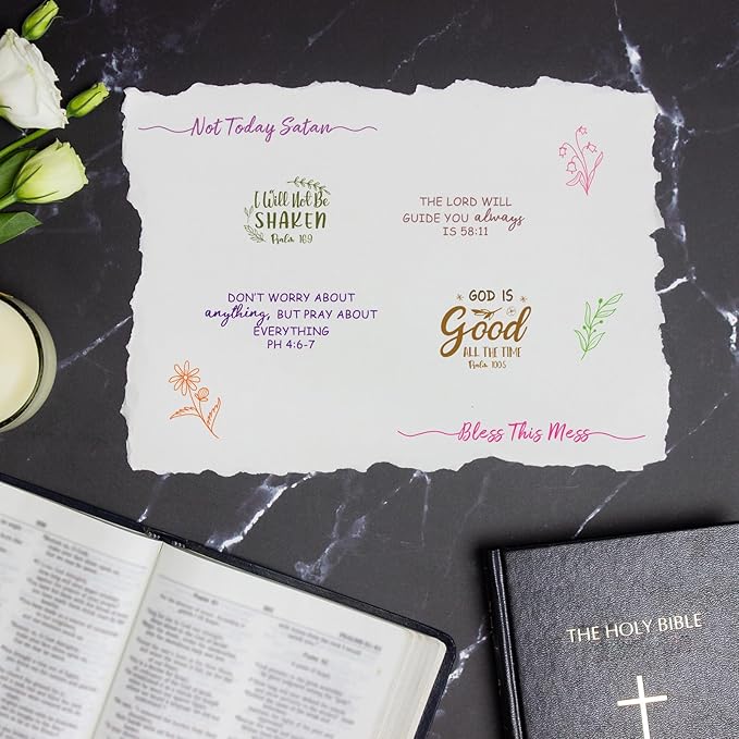Whaline 4 Sheet Bible Verse Words Clear Stamps Christian God Jesus Silicone Transparent Stamps Border Stamp Cards for DIY Craft Card Making Scrapbooking Embossing Album Decor