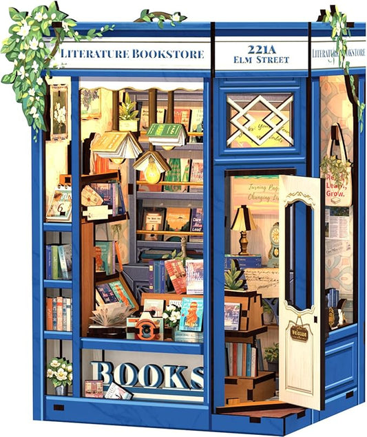 CUTEBEE Book Nook Kit - DIY Miniature House Dollhouse Kit for Adults and Teens, Booknook Tiny House Bookshelf Decor 3D Wooden Puzzle, Gifts for Family, Friends (Literature Bookstore)