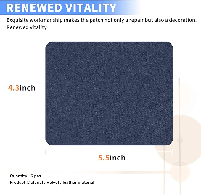 Azobur Sofa Fabric Repair Patch, 6 Piece Microfiber Patches, Self Adhesive Fabric Sofa Patch Repair Fabric, Luxurious Look, Quick Fix Sofa.（Dark Blue）
