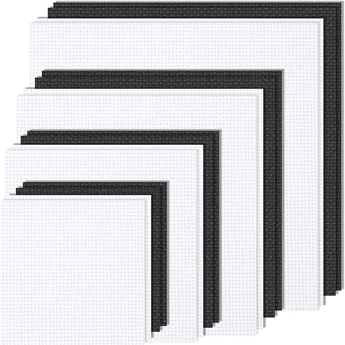 MYFAMIREA 16PCS Cross Stitch Fabric, 4 Sizes Aida Cloth 14 Count White and Black Craft Embroidery Cloth Classic Reserve Cross Stitch for Home DIY Needlework Embroidery Decoration, 5.9 to 11.8inch