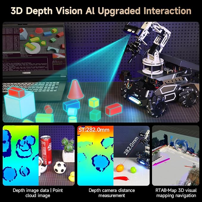 Yahboom ROS2 Robot Kit with Jetson Orin NX 16GB Super Large AI Model with 6DOF Robotic Arm,7-inch HD Display,AI Voice Interaction Module Provides AI Vision、App Control